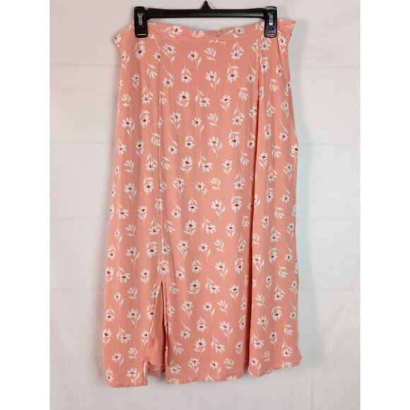Dip Pink Floral Midi Skirt XL Side Zip Lined Elastic Waist Excellent - Picture 2 of 7